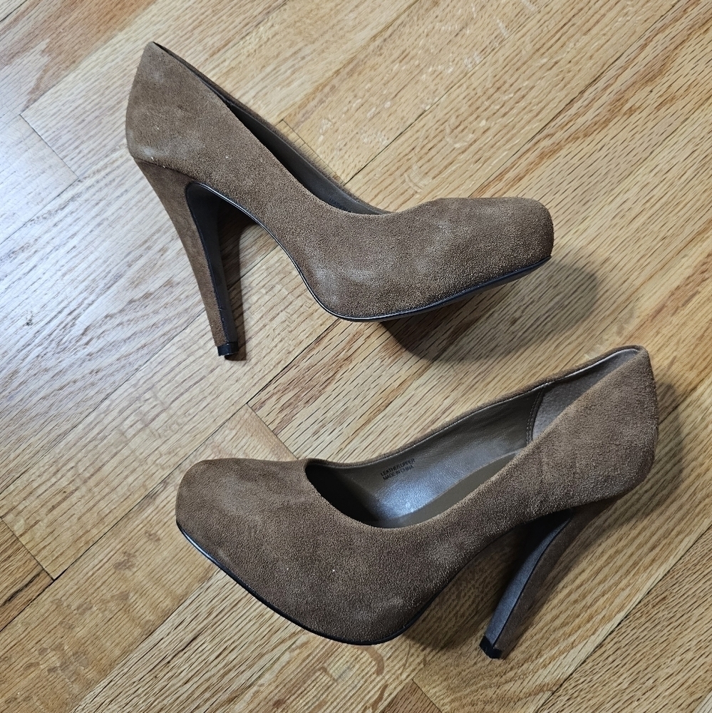 ASH Size 8 Tan Suede Stiletto Platform Heels